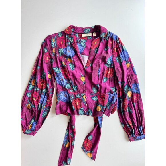 MOULINETTE SOEURS x ANTHROPOLOGIE Maisie Purple Floral Wrap Blouse Top, Size 4 - Picture 5 of 13